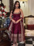 LATEST VICHITRA SILK EMBROIDERY ZARI CODING SEQUENCE WORK GOWN BOTTOM WITH DUPATTA MAROON