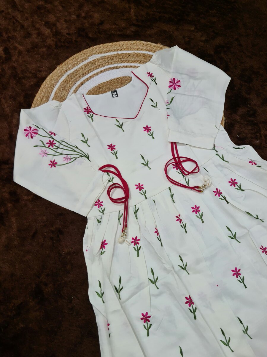 LATEST VISCOSE CHANDERI EMBROIDERY WORK ANARKALI TOP BOTTOM WITH DUPATTA FESTIVAL WEAR WHOLESALE PRICE ETHNIC GARMENT (14)