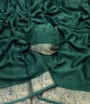 LATEST VISCOSE CHINON WEAVING PATTERN WORK SAREE WITH UNSTITCHED BLOUSE GREEN