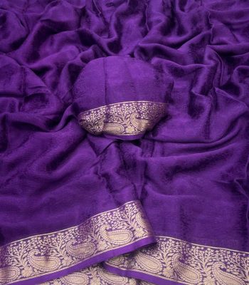 LATEST VISCOSE CHINON WEAVING PATTERN WORK SAREE WITH UNSTITCHED BLOUSE PURPLE