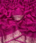 LATEST VISCOSE CHINON WEAVING PATTERN WORK SAREE WITH UNSTITCHED BLOUSE PINK