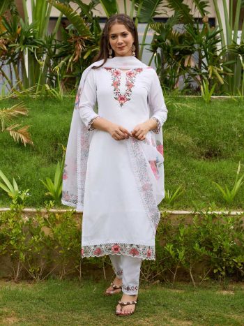 LATEST VISCOSE RAYON SEQUENCE EMBROIDERY WORK TOP BOTTOM WITH DUPATTA WHITE