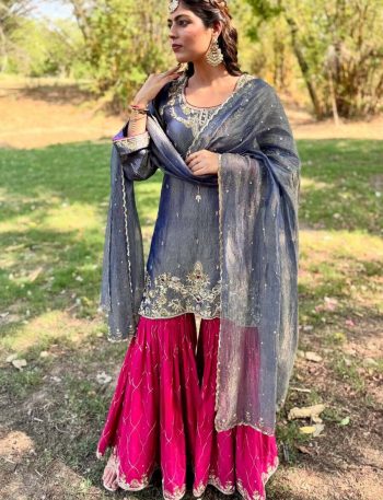 LATSET FENDY EMBROIDERY WORK TOP SHARARA WITH DUPATTA LAVENDER