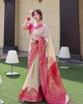 LATSET LICHI SILK JACQUARD WORK SAREE WITH UNSTITCHED BLOUSE PARTY WEAR WHOLESALE PRICE ETHNIC GARMENT (1)