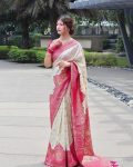 LATSET LICHI SILK JACQUARD WORK SAREE WITH UNSTITCHED BLOUSE PARTY WEAR WHOLESALE PRICE ETHNIC GARMENT (1)