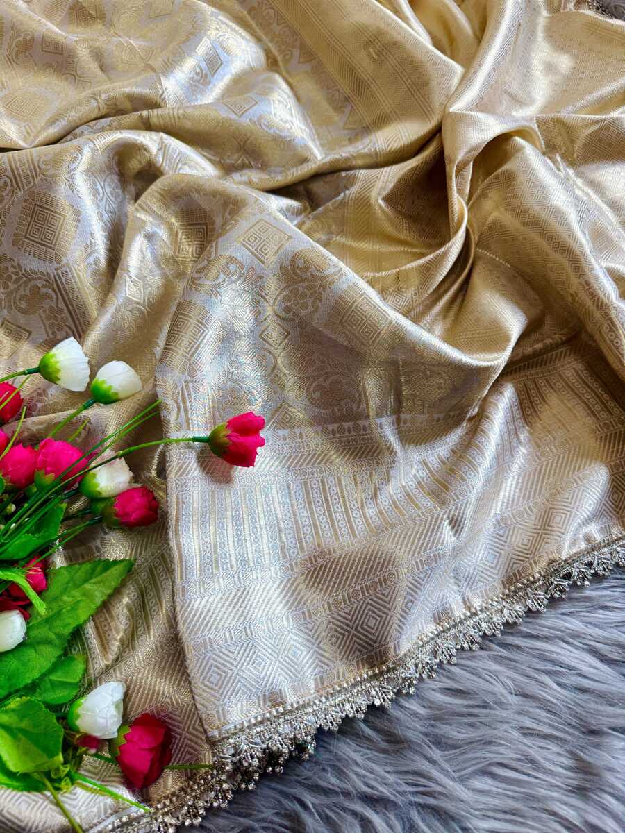 LUXURIOUS BANARASI SILK ZARI, WITH JARKAN DETAILS DIAMOND BORDER WORK SAREE WITH UNSTITCHED BLOUSE WEDDING WEAR WHOLESALE PRICE ETHNIC GARMENT (1)