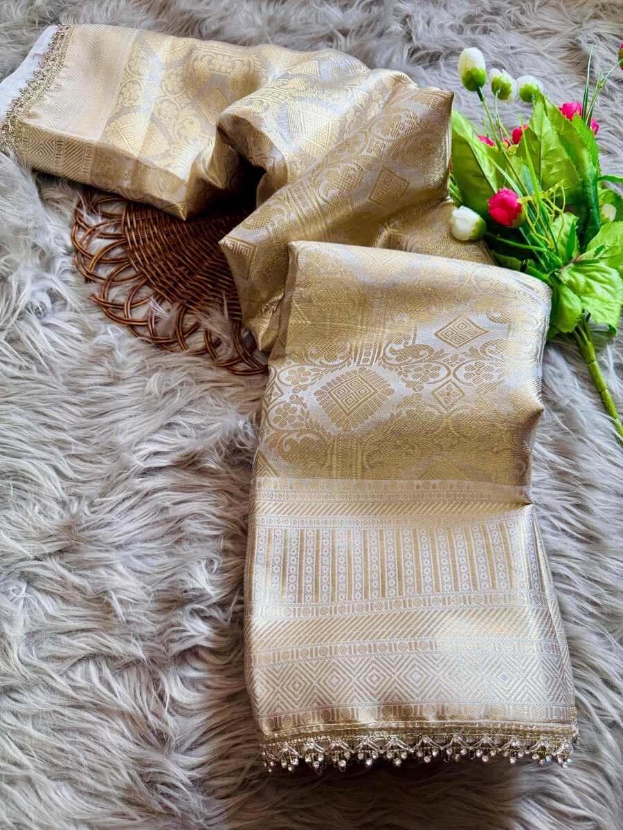 LUXURIOUS BANARASI SILK ZARI, WITH JARKAN DETAILS DIAMOND BORDER WORK SAREE WITH UNSTITCHED BLOUSE WEDDING WEAR WHOLESALE PRICE ETHNIC GARMENT (3)