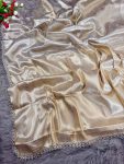 LUXURIOUS BANARASI SILK ZARI, WITH JARKAN DETAILS DIAMOND BORDER WORK SAREE WITH UNSTITCHED BLOUSE GOLDEN