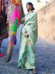 LUXURY LICHI SILK JACQUARD WORK SAREE WITH UNSTITCHED BLOUSE FORMAL WEAR WHOLESALE PRICE ETHNIC GARMENT (4)