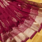 LUXURY SOFT LICHI SILK JACQUARD WORK  SAREE WITH UNSTITCHED BLOUSE MAROON