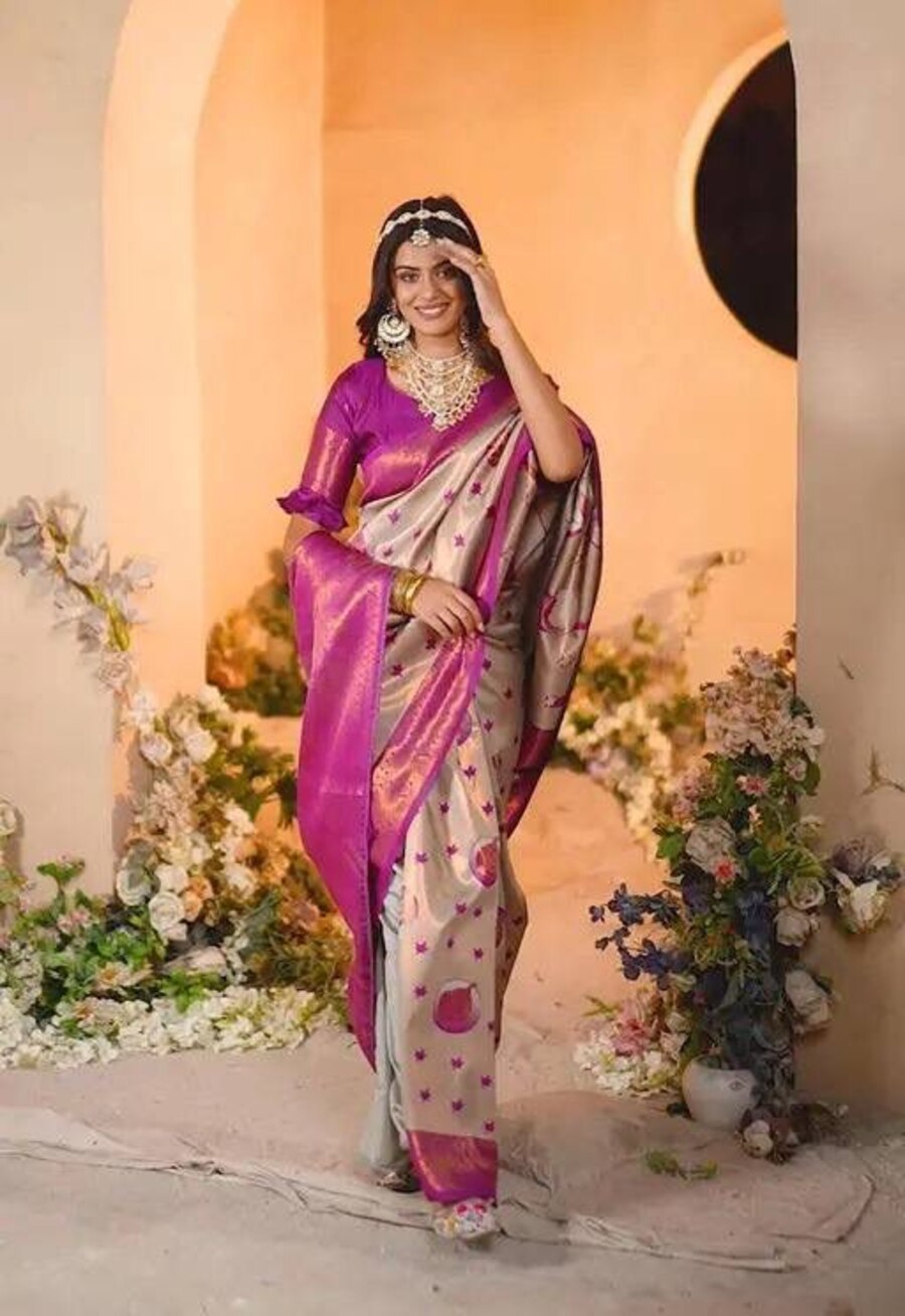 MODERN BANARASI SILK ZARI WEAVING WORK SAREE WITH UNSTITCHED BLOUSE RECEPTION WEAR WHOLESALE PRICE ETHNIC GARMENT (87)