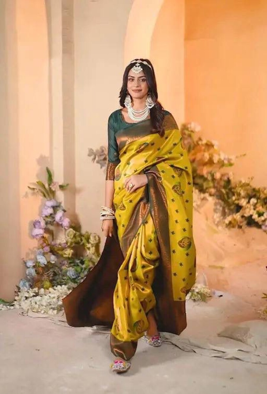 MODERN BANARASI SILK ZARI WEAVING WORK SAREE WITH UNSTITCHED BLOUSE RECEPTION WEAR WHOLESALE PRICE ETHNIC GARMENT (94)