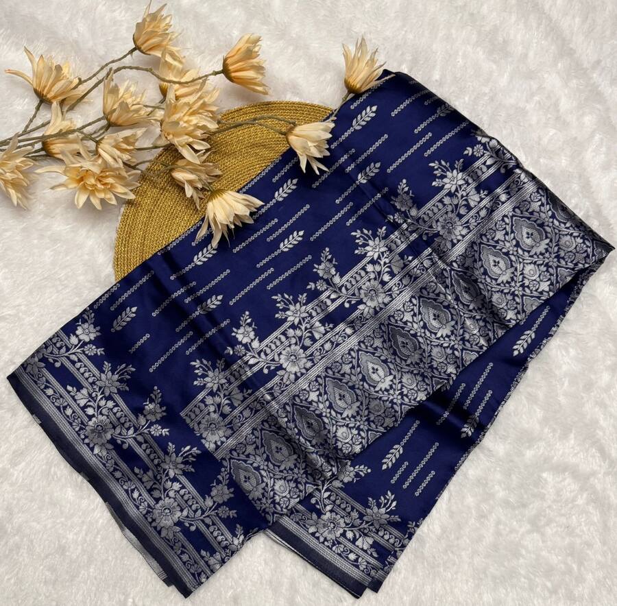 MODERN BANARASI SOFT SILK WEAVING WORK SAREE WITH UNSTITCHED BLOUSE PARTY WEAR WHOLESALE PRICE ETHNIC GARMENT (1)