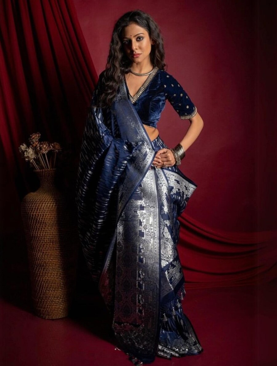 MODERN BANARASI SOFT SILK WEAVING WORK SAREE WITH UNSTITCHED BLOUSE PARTY WEAR WHOLESALE PRICE ETHNIC GARMENT (2)