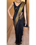 MODERN BANARASI SOFT SILK WEAVING WORK SAREE WITH UNSTITCHED BLOUSE BLACK