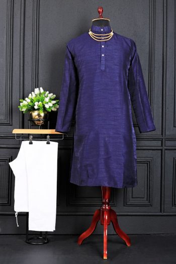 MODERN  BANGLORI SILK  PLAIN WORK MEN'S KURTA PAYJAMA PURPLE