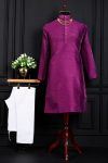 MODERN  BANGLORI SILK  PLAIN WORK MEN'S KURTA PAYJAMA WINE