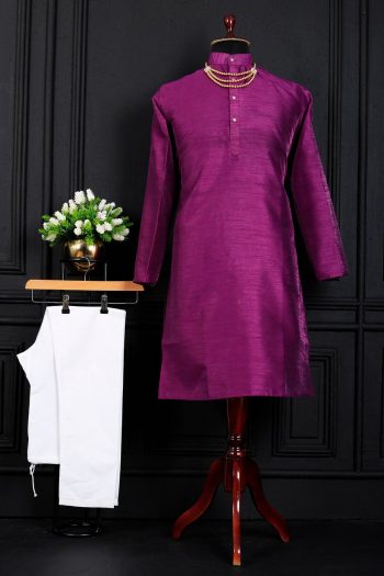 MODERN BANGLORI SILK PLAIN WORK MEN'S KURTA PAYJAMA WINE