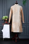 MODERN  BANGLORI SILK  PLAIN WORK MEN'S KURTA PAYJAMA CREAM