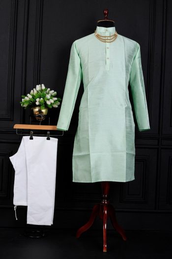 MODERN  BANGLORI SILK  PLAIN WORK MEN'S KURTA PAYJAMA PISTA