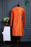 MODERN  BANGLORI SILK  PLAIN WORK MEN'S KURTA PAYJAMA ORANGE