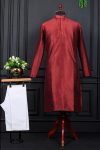 MODERN  BANGLORI SILK  PLAIN WORK MEN'S KURTA PAYJAMA BROWN