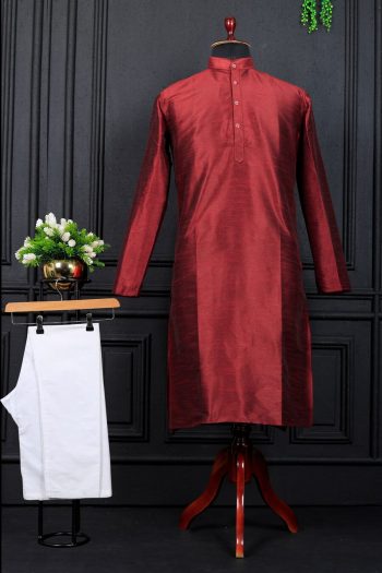MODERN BANGLORI SILK PLAIN WORK MEN'S KURTA PAYJAMA BROWN