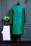 MODERN BANGLORI SILK PLAIN WORK MEN'S KURTA PAYJAMA GREEN