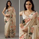 MODERN BRIGHT MOSS SILK DESIGN DIGITAL PRINT WORK SAREE WITH UNSTITCHED BLOUSE  CREAM