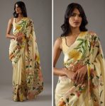 MODERN BRIGHT MOSS SILK DESIGN DIGITAL PRINT WORK SAREE WITH UNSTITCHED BLOUSE  YELLOW