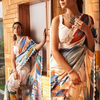 MODERN BRIGHT MOSS SILK DESIGN DIGITAL PRINT WORK SAREE WITH UNSTITCHED BLOUSE  MULTI