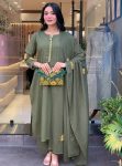 MODERN CHANDERI SILK EMBROIDEREY WORK TOP BOTTOM WITH DUPATTA MINT