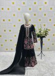 MODERN CHINON SILK EMBROIDERY SEQUENCE WORK KID'S TOP PALAZZO WITH DUPATTA BLACK