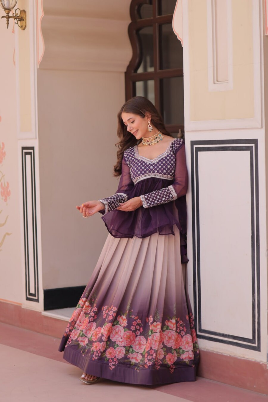MODERN COSMOS FLOWER PRINT TOP LEHENGA FORMAL WEAR WHOLESALE PRICE ETHNIC GARMENT (18)