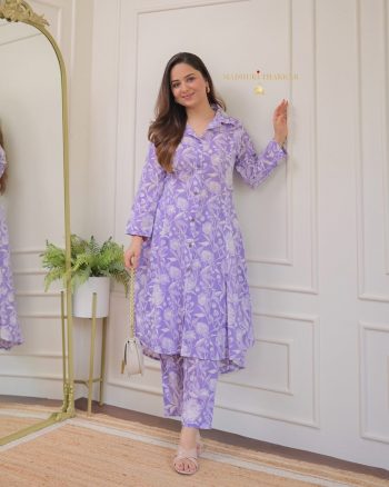 MODERN COTTON DIGITAL PRINT TOP PENT SET LAVENDER