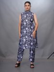 MODERN COTTON DIGITAL PRINTED WORK TOP BOTTOM SET NAVY BLUE