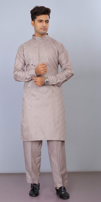 MODERN COTTON LACE WORK KURTA PAYJAMA GREY