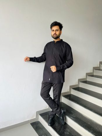 MODERN COTTON PLAIN MEN'S SHIRT BLACK