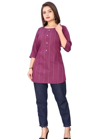 MODERN COTTON PRINTED WORK TOP WINE