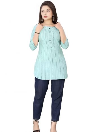 MODERN COTTON PRINTED WORK TOP SKY