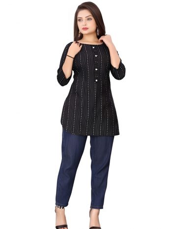 MODERN COTTON PRINTED WORK TOP BLACK