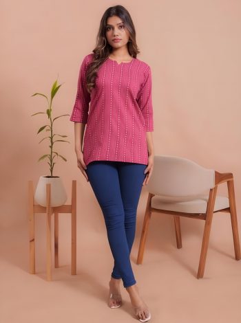 MODERN COTTON PRINTED WORK TOP PINK