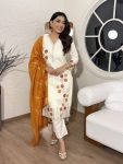 MODERN COTTON SILK EMBROIDERY WORK TOP BOTTOM WITH DUPATTA WHITE