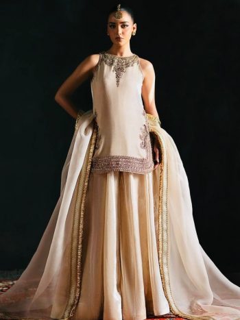 MODERN CREPE EMBROIDERY CODING SEQUENCE WORK TOP PALAZZO WITH DUPATTA CREAM