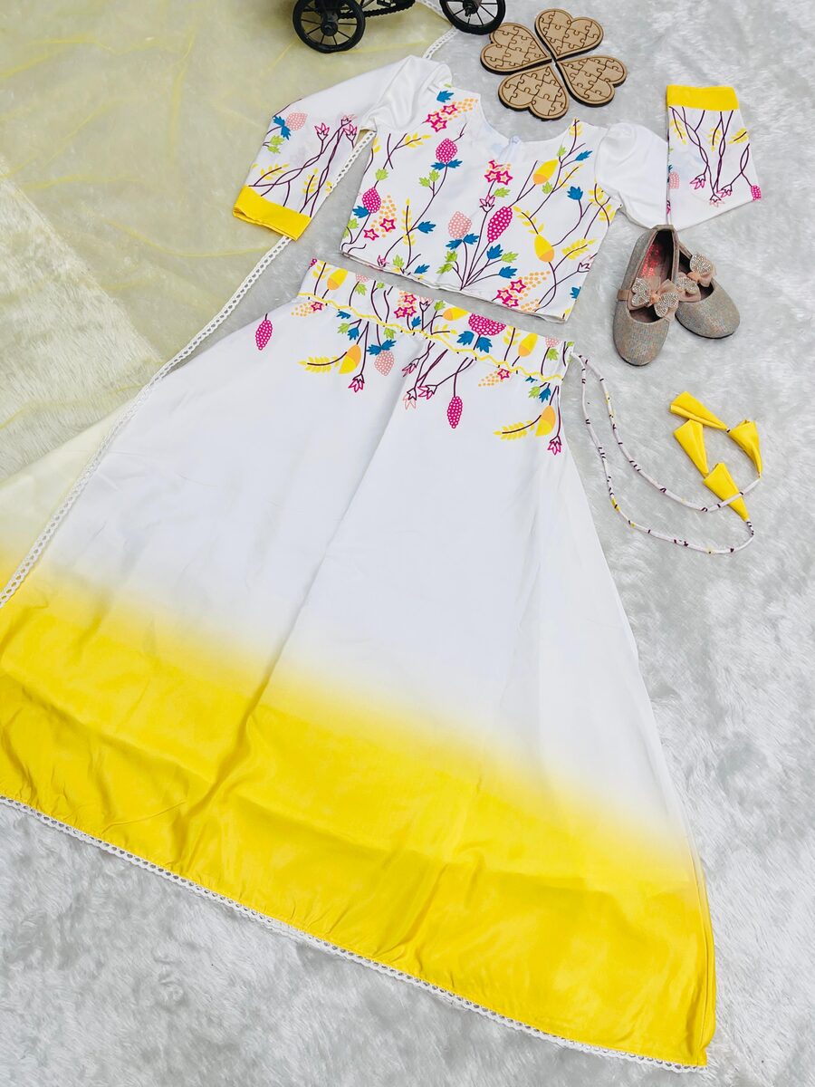 MODERN CREPE SILK SOFT PRINTED WORK KID'S LEHENGA CHOLI WITH DUPATTA WEDDING WEAR WHOLESALE PRICE ETHNIC GARMENT (3)