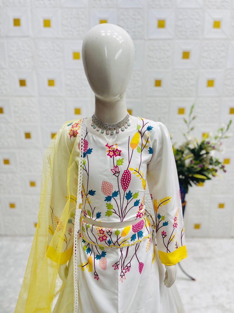 MODERN CREPE SILK SOFT PRINTED WORK KID'S LEHENGA CHOLI WITH DUPATTA WEDDING WEAR WHOLESALE PRICE ETHNIC GARMENT (7)