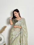 MODERN EMBROIDERY WORK SEQUENCE AND JARI WITH ARC BORDER JIMMY CHOO SAREE WITH STITCHED BLOUSE FORMAL WEAR WHOLESALE PRICE ETHNIC GARMENT (62)