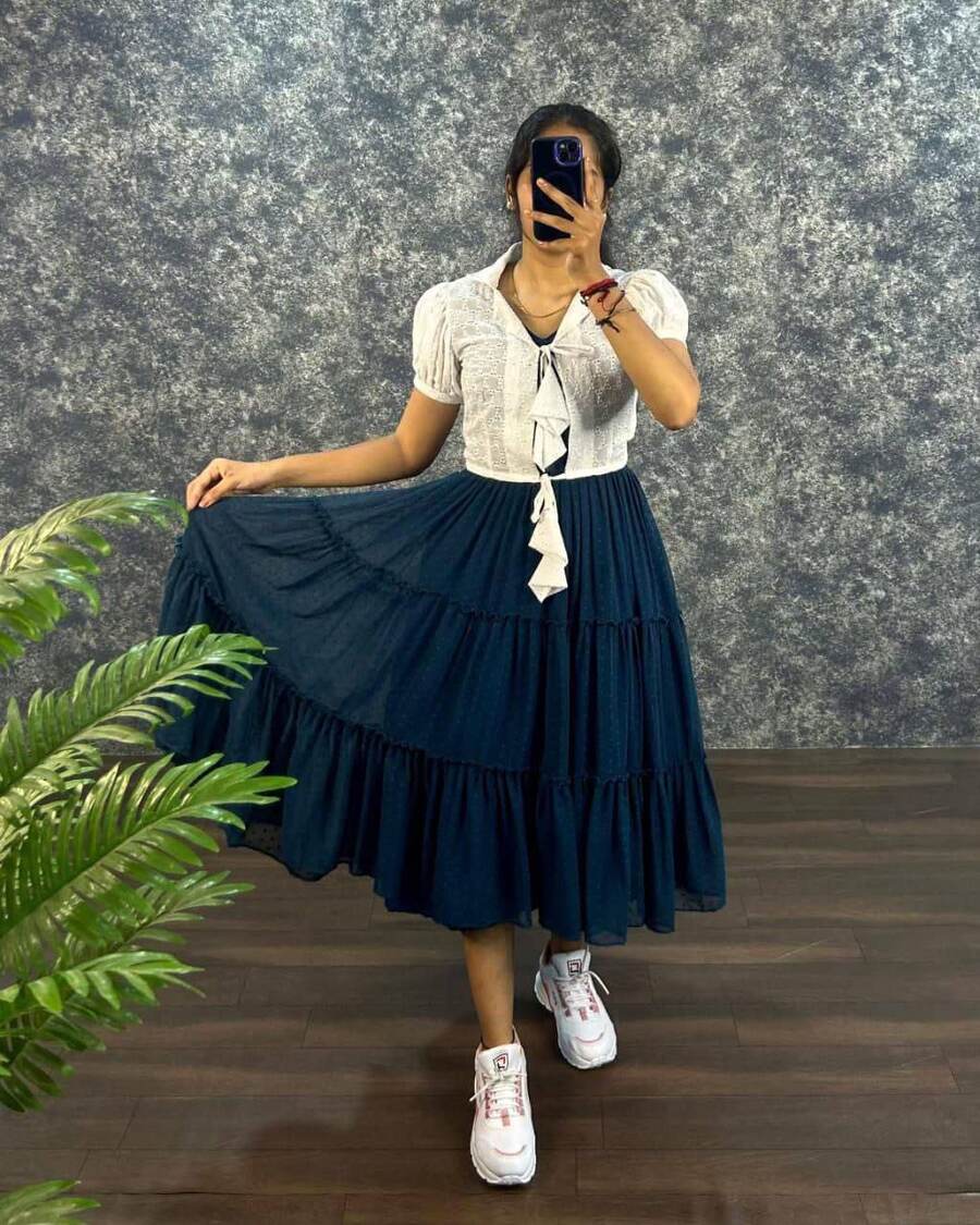 MODERN GEORGETTE 1000 BUTTI ONE PEICE WITH HAKOBA KOTI CASUAL WEAR WHOLESALE PRICE ETHNIC GARMENT (2)