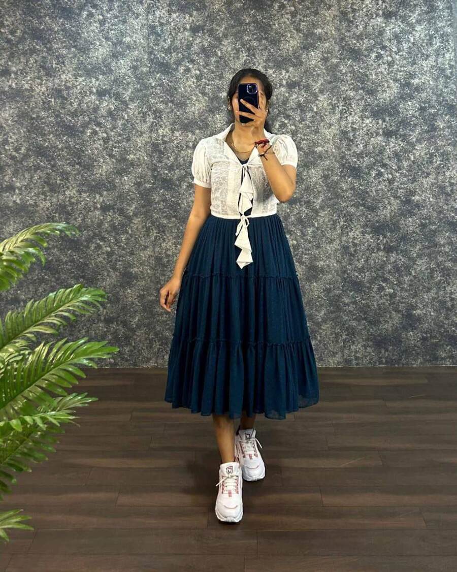 MODERN GEORGETTE 1000 BUTTI ONE PEICE WITH HAKOBA KOTI CASUAL WEAR WHOLESALE PRICE ETHNIC GARMENT (3)