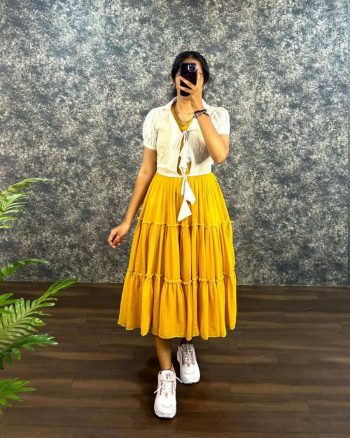 MODERN GEORGETTE 1000 BUTTI ONE PEICE WITH HAKOBA KOTI YELLOW